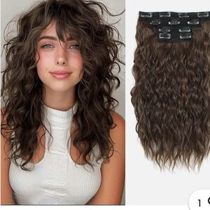 LEOSA 4PCS Clip in Hair Extension,14" Short Medium Brown Wavy